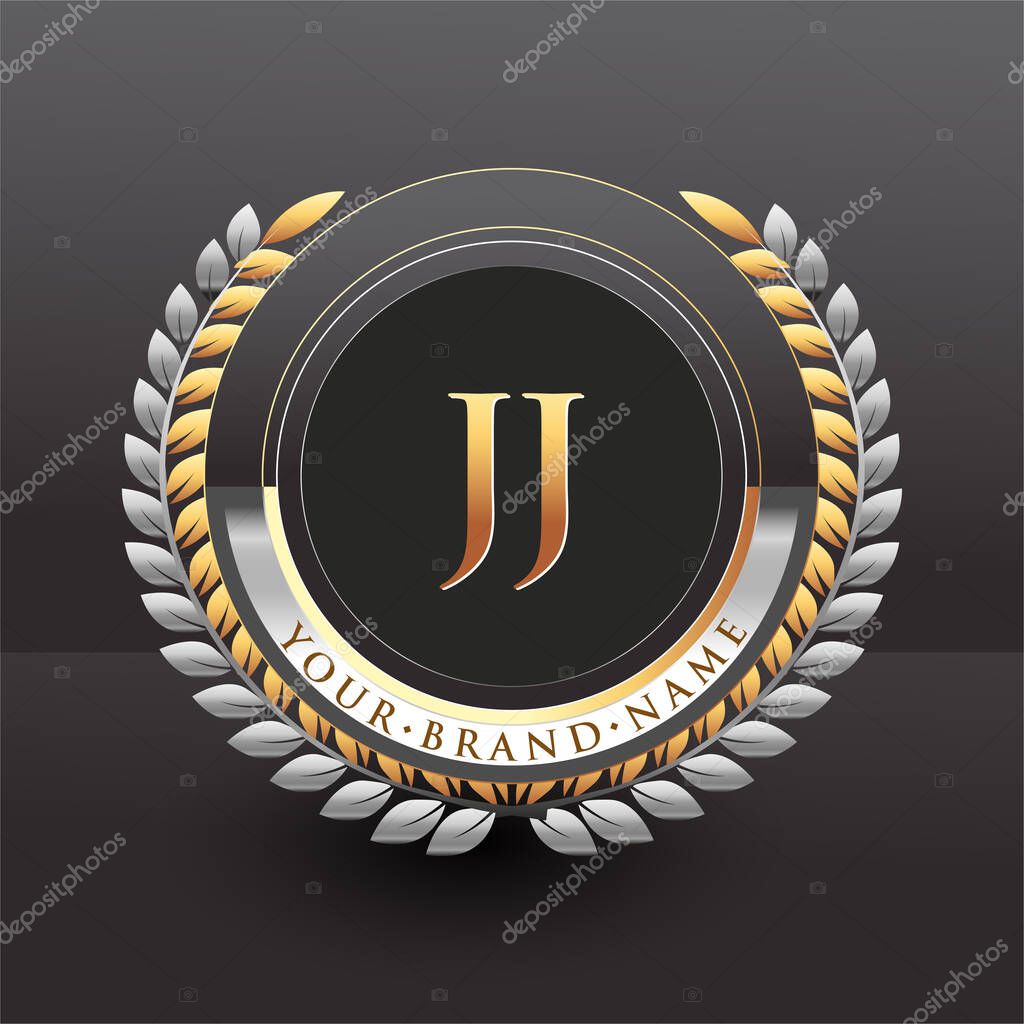 Initial logo letter JJ with golden and silver color with laurel and wreath, vector logo for business and company identity.