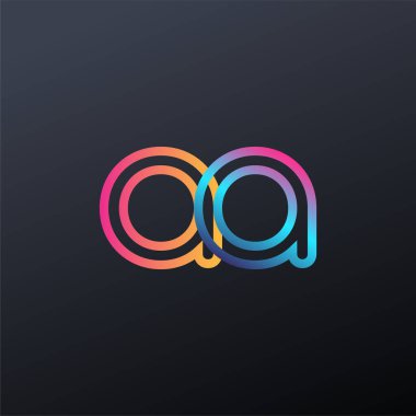 İlk logo AA küçük harf, renkli mavi, turuncu ve pembe, bağlı yuvarlak logo, modern ve basit logo tasarımı.