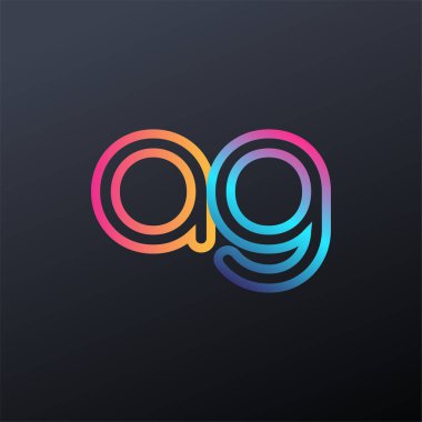 İlk logo AG küçük harf, renkli mavi, turuncu ve pembe, bağlı yuvarlak logo, modern ve basit logo tasarımı.