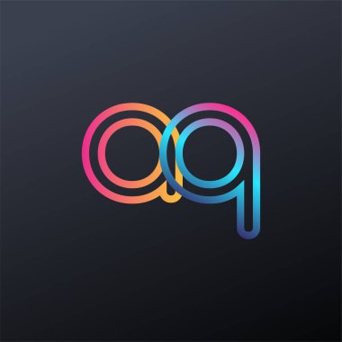 İlk logo El-Q küçük harf, renkli mavi, turuncu ve pembe, bağlı yuvarlak logo, modern ve basit logo tasarımı.