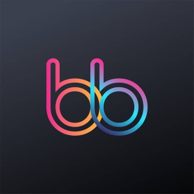 İlk logo BB küçük harf, renkli mavi, turuncu ve pembe, bağlı yuvarlak logo, modern ve basit logo tasarımı.