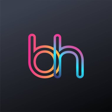 İlk logo BH küçük harf, renkli mavi, turuncu ve pembe, birbirine bağlı yuvarlak logo, modern ve basit logo tasarımı.