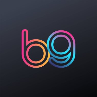 İlk logo BG küçük harf, renkli mavi, turuncu ve pembe, bağlı yuvarlak logo, modern ve basit logo tasarımı.