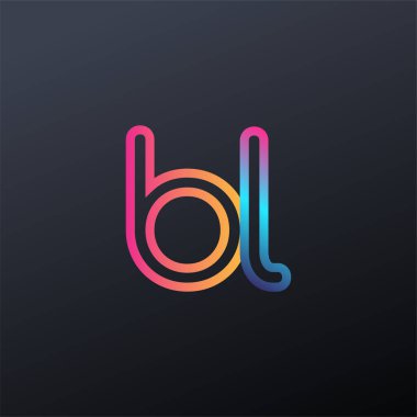 İlk logo BL küçük harf, renkli mavi, turuncu ve pembe, bağlı yuvarlak logo, modern ve basit logo tasarımı.