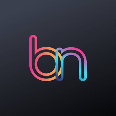 İlk logo BN küçük harf, renkli mavi, turuncu ve pembe, bağlı yuvarlak logo, modern ve basit logo tasarımı.