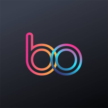 İlk logo BO küçük harf, renkli mavi, turuncu ve pembe, bağlı yuvarlak logo, modern ve basit logo tasarımı.