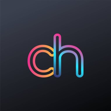 İlk logo CH küçük harf, renkli mavi, turuncu ve pembe, bağlı yuvarlak logo, modern ve basit logo tasarımı.