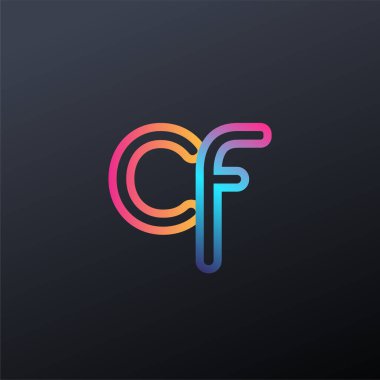 İlk logo CF küçük harf, renkli mavi, turuncu ve pembe, bağlı yuvarlak logo, modern ve basit logo tasarımı.
