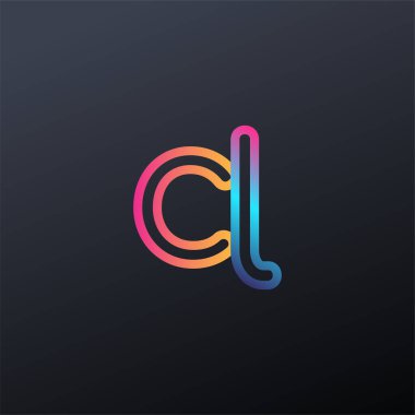 İlk logo CL küçük harf, renkli mavi, turuncu ve pembe, bağlı yuvarlak logo, modern ve basit logo tasarımı.