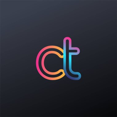 İlk logo CT küçük harf, renkli mavi, turuncu ve pembe, bağlı yuvarlak logo, modern ve basit logo tasarımı.