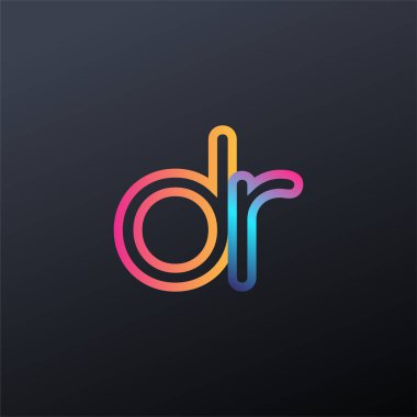 İlk logo DR küçük harf, renkli mavi, turuncu ve pembe, bağlı yuvarlak logo, modern ve basit logo tasarımı.