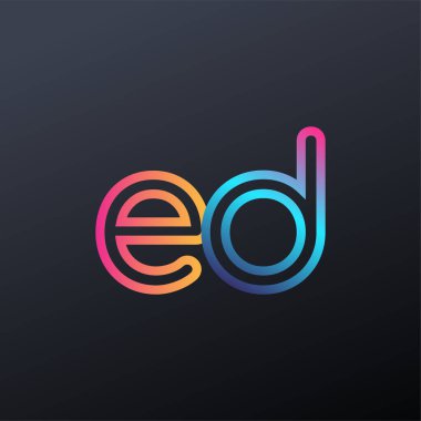 İlk logo ED küçük harf, renkli mavi, turuncu ve pembe, birbirine bağlı yuvarlak logo, modern ve basit logo tasarımı.