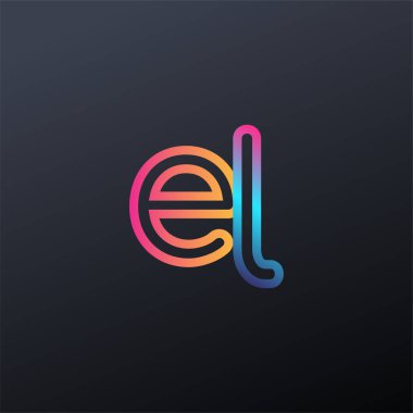 İlk logo EL küçük harf, renkli mavi, turuncu ve pembe, bağlı yuvarlak logo, modern ve basit logo tasarımı.