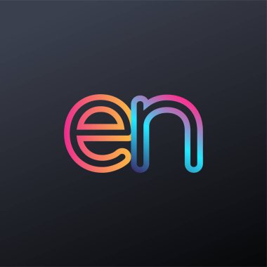 İlk logo EN küçük harf, renkli mavi, turuncu ve pembe, bağlı yuvarlak logo, modern ve basit logo tasarımı.