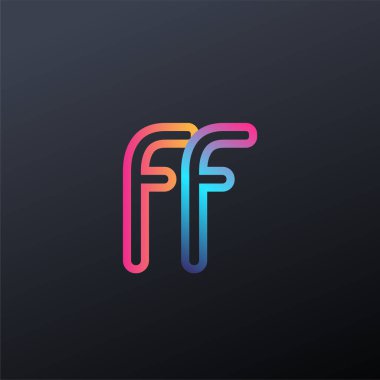 İlk logo FF küçük harf, renkli mavi, turuncu ve pembe, birbirine bağlı yuvarlak logo, modern ve basit logo tasarımı.