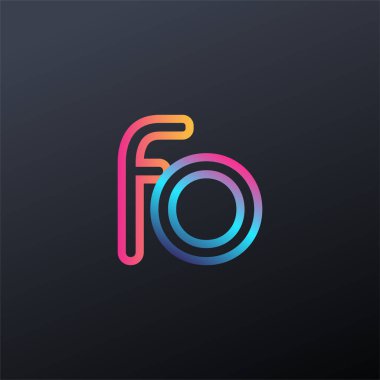 İlk logo FO küçük harf, renkli mavi, turuncu ve pembe, birbirine bağlı yuvarlak logo, modern ve basit logo tasarımı.