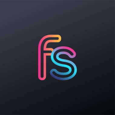 İlk logo FS küçük harf, renkli mavi, turuncu ve pembe, bağlı yuvarlak logo, modern ve basit logo tasarımı.