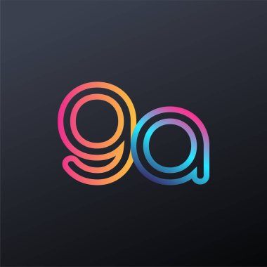 İlk logo GA küçük harf, renkli mavi, turuncu ve pembe, bağlı yuvarlak logo, modern ve basit logo tasarımı.