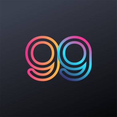 İlk logo GG küçük harf, renkli mavi, turuncu ve pembe, bağlı yuvarlak logo, modern ve basit logo tasarımı.