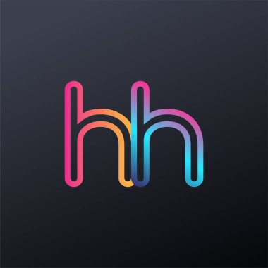 İlk logo HH küçük harf, renkli mavi, turuncu ve pembe, bağlı yuvarlak logo, modern ve basit logo tasarımı.