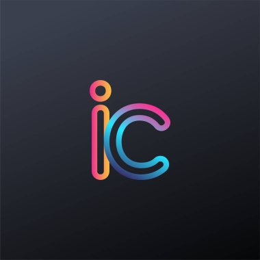 İlk logo IC küçük harf, renkli mavi, turuncu ve pembe, bağlı yuvarlak logo, modern ve basit logo tasarımı.