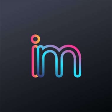 İlk logo IM küçük harf, renkli mavi, turuncu ve pembe, bağlı yuvarlak logo, modern ve basit logo tasarımı.