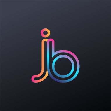 İlk logo JB küçük harf, renkli mavi, turuncu ve pembe, birbirine bağlı yuvarlak logo, modern ve basit logo tasarımı.