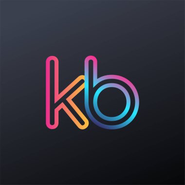 İlk logo KB küçük harf, renkli mavi, turuncu ve pembe, bağlı yuvarlak logo, modern ve basit logo tasarımı.