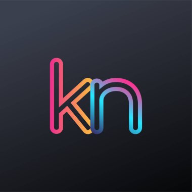 İlk logo KN küçük harf, renkli mavi, turuncu ve pembe, bağlı yuvarlak logo, modern ve basit logo tasarımı.