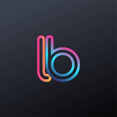 İlk logo LB küçük harf, renkli mavi, turuncu ve pembe, bağlı yuvarlak logo, modern ve basit logo tasarımı.