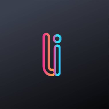İlk logo LI küçük harf, renkli mavi, turuncu ve pembe, bağlı yuvarlak logo, modern ve basit logo tasarımı.