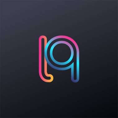 İlk logo LQ küçük harf, renkli mavi, turuncu ve pembe, bağlı yuvarlak logo, modern ve basit logo tasarımı.