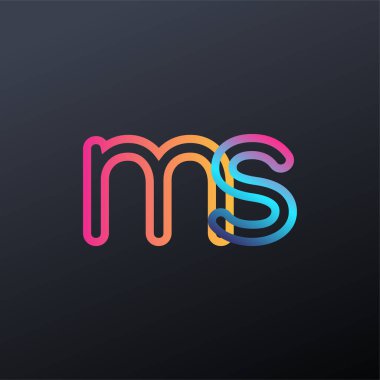 İlk logo MS küçük harf, renkli mavi, turuncu ve pembe, birbirine bağlı yuvarlak logo, modern ve basit logo tasarımı.