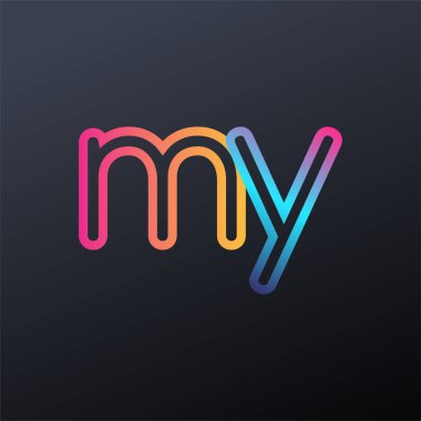 İlk logom Küçük harf, renkli mavi, turuncu ve pembe, bağlı yuvarlak logo, modern ve basit logo tasarımı.