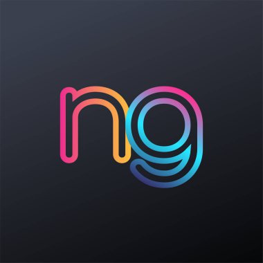 İlk logo NG küçük harf, renkli mavi, turuncu ve pembe, bağlı yuvarlak logo, modern ve basit logo tasarımı.