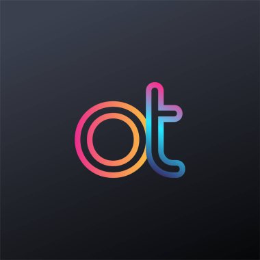 İlk logo OT küçük harf, renkli mavi, turuncu ve pembe, bağlı yuvarlak logo, modern ve basit logo tasarımı.