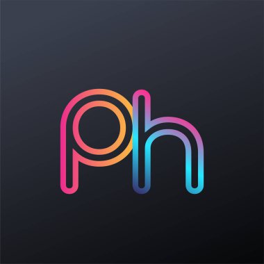 İlk logo PH küçük harf, renkli mavi, turuncu ve pembe, bağlı yuvarlak logo, modern ve basit logo tasarımı.