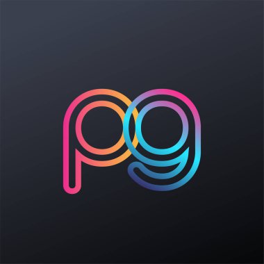 İlk logo PG küçük harf, renkli mavi, turuncu ve pembe, bağlı yuvarlak logo, modern ve basit logo tasarımı.
