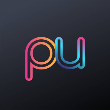 İlk logo PU küçük harf, renkli mavi, turuncu ve pembe, bağlı yuvarlak logo, modern ve basit logo tasarımı.