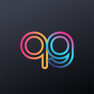 İlk logo QG küçük harf, renkli mavi, turuncu ve pembe, bağlı yuvarlak logo, modern ve basit logo tasarımı.