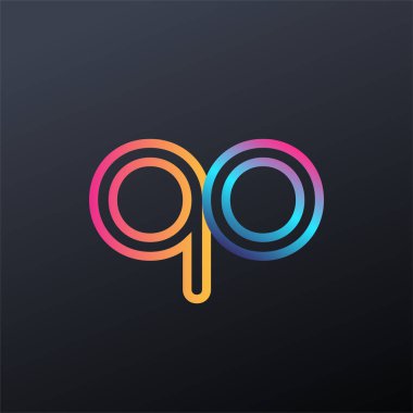 İlk logo QO küçük harf, renkli mavi, turuncu ve pembe, bağlı yuvarlak logo, modern ve basit logo tasarımı.