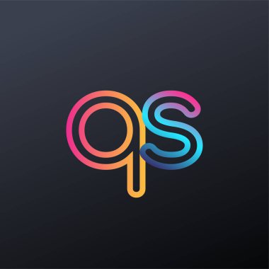İlk logo QS küçük harf, renkli mavi, turuncu ve pembe, bağlı yuvarlak logo, modern ve basit logo tasarımı.