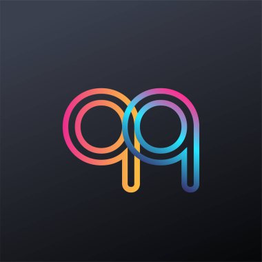 İlk logo QQ küçük harf, renkli mavi, turuncu ve pembe, bağlı yuvarlak logo, modern ve basit logo tasarımı.