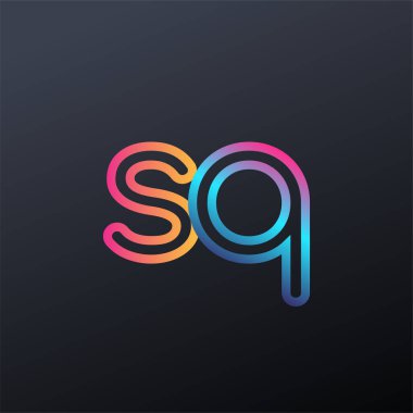 İlk logo SQ küçük harf, renkli mavi, turuncu ve pembe, birbirine bağlı yuvarlak logo, modern ve basit logo tasarımı.