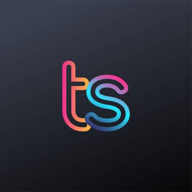 İlk logo TS küçük harf, renkli mavi, turuncu ve pembe, birbirine bağlı yuvarlak logo, modern ve basit logo tasarımı.
