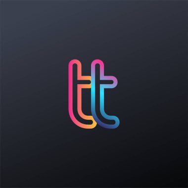İlk logo TT küçük harf, renkli mavi, turuncu ve pembe, birbirine bağlı yuvarlak logo, modern ve basit logo tasarımı.