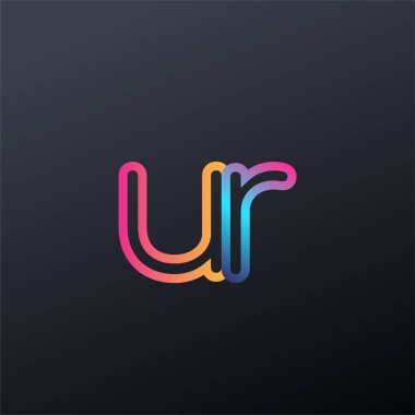 İlk logo UR küçük harf, renkli mavi, turuncu ve pembe, bağlı yuvarlak logo, modern ve basit logo tasarımı.