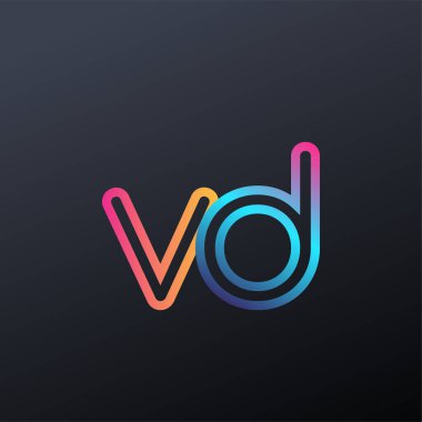 İlk logo VD küçük harf, renkli mavi, turuncu ve pembe, birbirine bağlı yuvarlak logo, modern ve basit logo tasarımı.