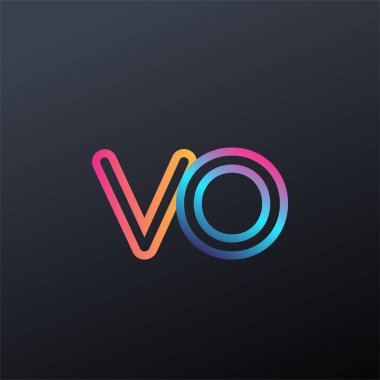 İlk logo VO küçük harf, renkli mavi, turuncu ve pembe, birbirine bağlı yuvarlak logo, modern ve basit logo tasarımı.