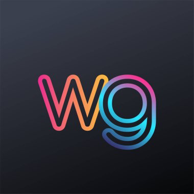 İlk logo WG küçük harf, renkli mavi, turuncu ve pembe, bağlı yuvarlak logo, modern ve basit logo tasarımı.